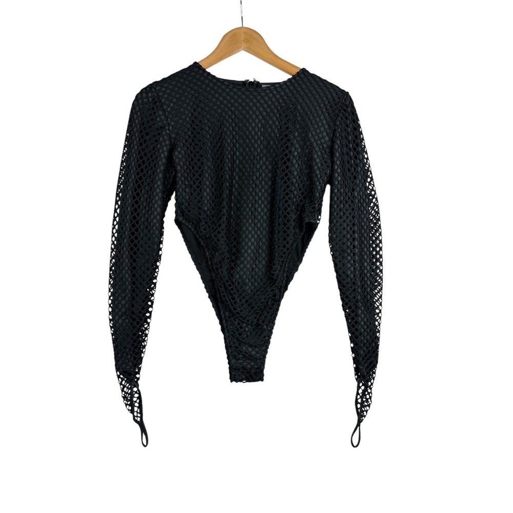 NWT Maniere de Voir Mesh Cutout Knit Long Sleeve Bodysuit size 8 Black